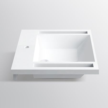 Lavoar, Alb Lucios,  suport prosoape laterale, compozit mineral, montaj suspendat pe perete, 65x55 cm, Lavanda