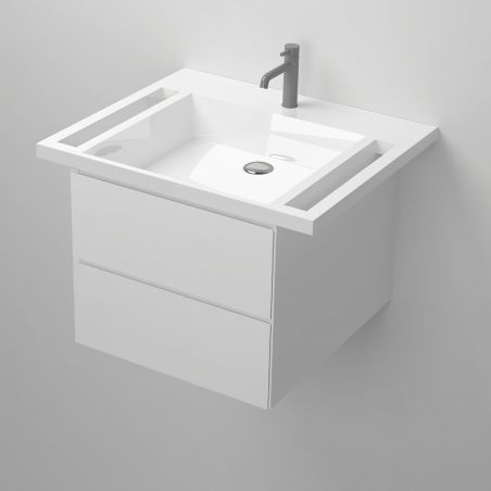 Lavoar, Alb Lucios,  suport prosoape laterale, compozit mineral, montaj suspendat pe perete, 65x55 cm, Lavanda