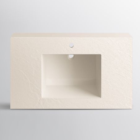 Lavoar Elsa, compozit mineral, montaj pe blat sau suspendat, Crem Mat, finisaj Ardezie, cu gaura de baterie, 80-100x 49.2-53 cm