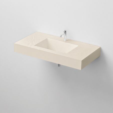 Lavoar Elsa, compozit mineral, montaj pe blat sau suspendat, Crem Mat, finisaj Ardezie, cu gaura de baterie, 80-100x 49.2-53 cm