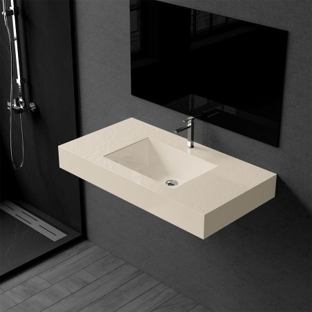 Lavoar Elsa, compozit mineral, montaj pe blat sau suspendat, Crem Mat, finisaj Ardezie, cu gaura de baterie, 80-100x 49.2-53 cm