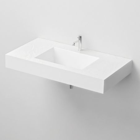 Lavoar Elsa, compozit mineral, montaj pe blat sau suspendat, Alb Mat, finisaj Ardezie, cu gaura de baterie, 80-100x49.2 cm