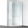 Cabina de dus, pentagonala, usa batanta, Crom, sticla 8 mm, suport prosoape, 2 rafturi, 90 x 90 cm, Nano Easy Clean, Leon