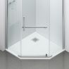 Cabina de dus, pentagonala, usa batanta, Crom, sticla 8 mm, suport prosoape, 2 rafturi, 90 x 90 cm, Nano Easy Clean, Leon