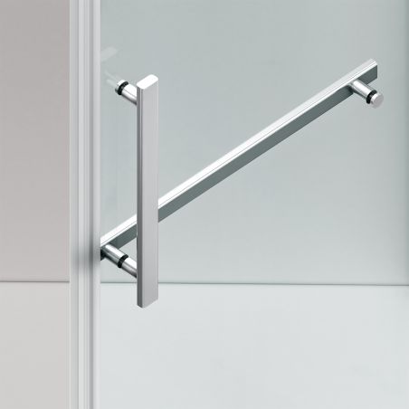 Cabina de dus, pentagonala, usa batanta, Crom, sticla 8 mm, suport prosoape, 2 rafturi, 90 x 90 cm, Nano Easy Clean, Leon