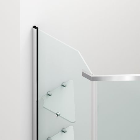 Cabina de dus, pentagonala, usa batanta, Crom, sticla 8 mm, suport prosoape, 2 rafturi, 90 x 90 cm, Nano Easy Clean, Leon