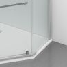 Cabina de dus, pentagonala, usa batanta, Crom, sticla 8 mm, suport prosoape, 2 rafturi, 90 x 90 cm, Nano Easy Clean, Leon