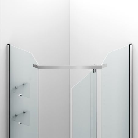 Cabina de dus, pentagonala, usa batanta, Crom, sticla 8 mm, suport prosoape, 2 rafturi, 90 x 90 cm, Nano Easy Clean, Leon