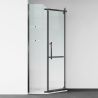 Cabina de dus, pentagonala, usa batanta, Negru Mat, sticla 8 mm, suport prosoape, 2 rafturi, 90 x 90 cm, Nano Easy Clean, Leon