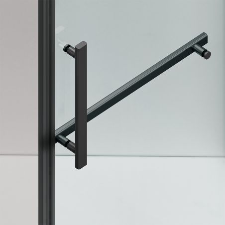 Cabina de dus, pentagonala, usa batanta, Negru Mat, sticla 8 mm, suport prosoape, 2 rafturi, 90 x 90 cm, Nano Easy Clean, Leon