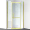 Cabina de dus, pentagonala, usa batanta, Auriu Mat, sticla 8 mm, suport prosoape, 2 rafturi, 90 x 90 cm, Nano Easy Clean, Leon