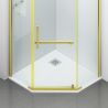 Cabina de dus, pentagonala, usa batanta, Auriu Mat, sticla 8 mm, suport prosoape, 2 rafturi, 90 x 90 cm, Nano Easy Clean, Leon