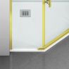 Cabina de dus, pentagonala, usa batanta, Auriu Mat, sticla 8 mm, suport prosoape, 2 rafturi, 90 x 90 cm, Nano Easy Clean, Leon