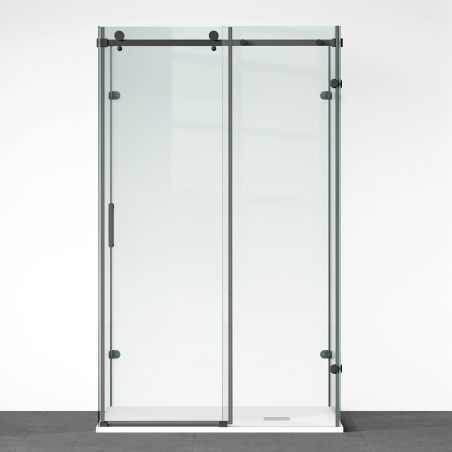 Cabina de dus, perete fix,usa glisanta, Sticla 8 mm, Tratament Nano, Negru Mat, Dimensiuni 70-90x100-120-160 cm, Solana