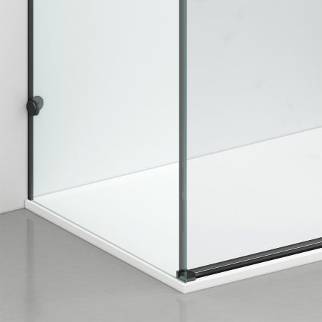 Cabina de dus, perete fix,usa glisanta, Sticla 8 mm, Tratament Nano, Negru Mat, Dimensiuni 70-90x100-120-160 cm, Solana