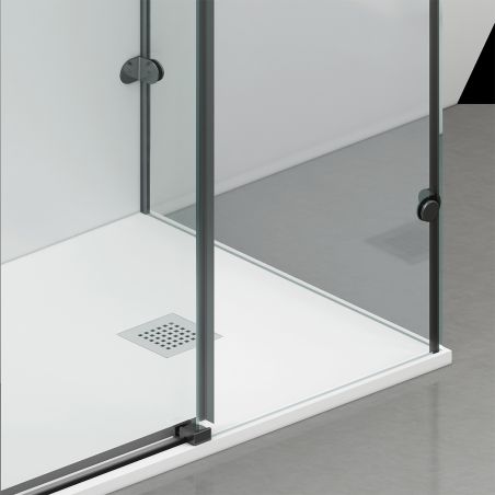 Cabina de dus, perete fix,usa glisanta, Sticla 8 mm, Tratament Nano, Negru Mat, Dimensiuni 70-90x100-120-160 cm, Solana