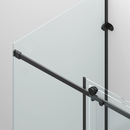 Cabina de dus, perete fix,usa glisanta, Sticla 8 mm, Tratament Nano, Negru Mat, Dimensiuni 70-90x100-120-160 cm, Solana