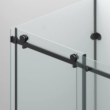 Cabina de dus, perete fix,usa glisanta, Sticla 8 mm, Tratament Nano, Negru Mat, Dimensiuni 70-90x100-120-160 cm, Solana