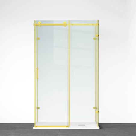 Cabina de dus, perete fix,usa glisanta, Sticla 8 mm, Tratament Nano, Auriu Mat, Dimensiuni 80-90x120-140-160 cm, Solana