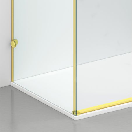 Cabina de dus, perete fix,usa glisanta, Sticla 8 mm, Tratament Nano, Auriu Mat, Dimensiuni 80-90x120-140-160 cm, Solana