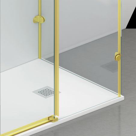 Cabina de dus, perete fix,usa glisanta, Sticla 8 mm, Tratament Nano, Auriu Mat, Dimensiuni 80-90x120-140-160 cm, Solana