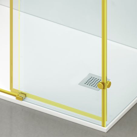 Cabina de dus, perete fix,usa glisanta, Sticla 8 mm, Tratament Nano, Auriu Mat, Dimensiuni 80-90x120-140-160 cm, Solana