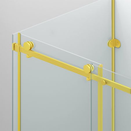Cabina de dus, perete fix,usa glisanta, Sticla 8 mm, Tratament Nano, Auriu Mat, Dimensiuni 80-90x120-140-160 cm, Solana