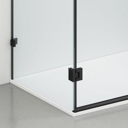 Cabina de dus, 3 laturi, Usa batanta, Negru Mat, Sticla 8 mm, Tratament Nano, Dimensiuni 70-80-90x100-120 cm, Trinity
