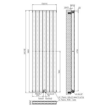 Calorifer vertical dublu Kalifa, Resigilat, Alb, dimensiune :180x54 cm