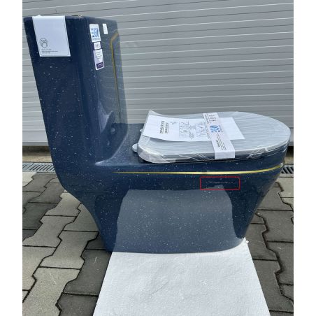 Vas WC Lazio Albastru Terrazo Resigilat, Rimless, SifonFlush, 69x39 cm, Rezervor Inclus, montaj podea, capac inclus