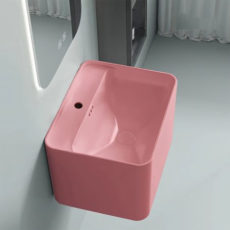 Lavoar, Roz Somon Mat, Power color, montaj suspendat, cu gaura de baterie 50x40 cm, Alfonso