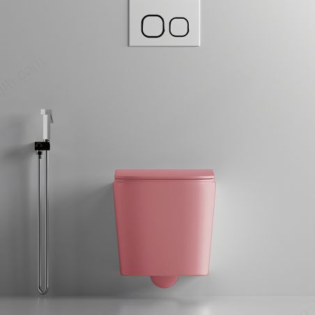 Vas WC Rimless, Roz Somon Mat, Power Color, montaj suspendat, capac duroplast slim soft-close inclus, Alfonso