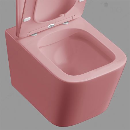 Vas WC Rimless, Roz Somon Mat, Power Color, montaj suspendat, capac duroplast slim soft-close inclus, Alfonso