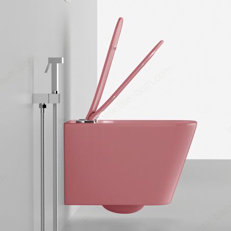 Vas WC Rimless, Roz Somon Mat, Power Color, montaj suspendat, capac duroplast slim soft-close inclus, Alfonso