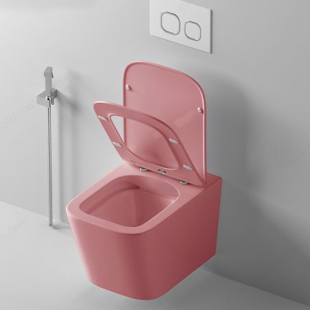 Vas WC Rimless, Roz Somon Mat, Power Color, montaj suspendat, capac duroplast slim soft-close inclus, Alfonso