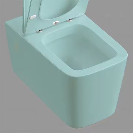 Vas WC Rimless, Verde Mint Mat, Power Color,  montaj suspendat, capac duroplast slim soft-close inclus, Alfonso