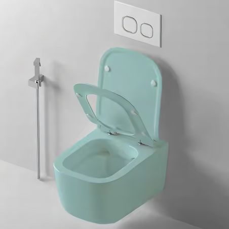 Vas WC Rimless, Verde Mint Mat, Power Color,  montaj suspendat, capac duroplast slim soft-close inclus, Alfonso