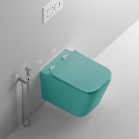 Vas WC Rimless, Verde Mint Mat, Power Color,  montaj suspendat, capac duroplast slim soft-close inclus, Alfonso