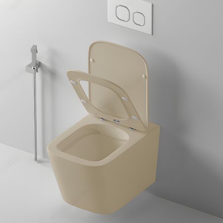 Vas WC Rimless, Jasmine Mat, Power Color,  montaj suspendat, capac duroplast slim soft-close inclus, Alfonso