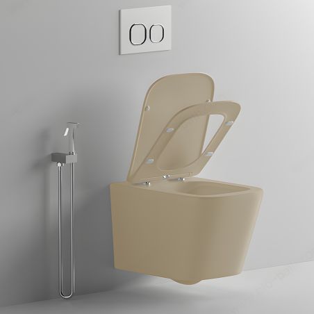Vas WC Rimless, Jasmine Mat, Power Color,  montaj suspendat, capac duroplast slim soft-close inclus, Alfonso