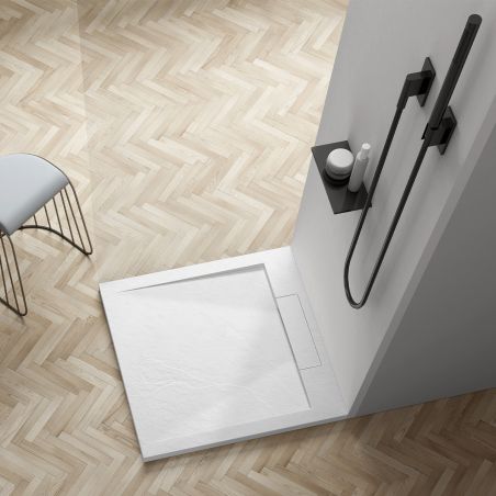 Cadita de dus compozit mineral, dimensiuni 70-90 x 80-160 cm, inaltime 2.5 cm, scugere ascunsa, decupabila, Alb, Antonio