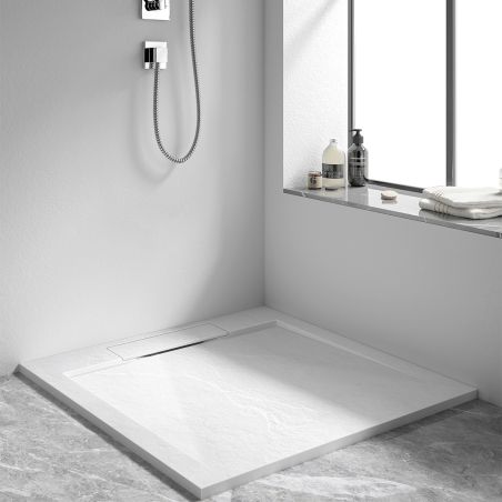 Cadita de dus compozit mineral, dimensiuni 70-90 x 80-160 cm, inaltime 2.5 cm, scugere ascunsa, decupabila, Alb, Antonio