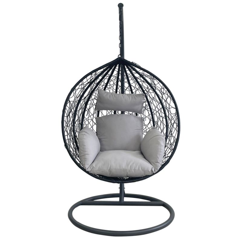 Scaun agatat California Black, Fotoliu suspendat de relaxare, Curte sau Living, confortabil si modern