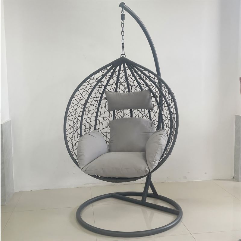 Scaun agatat California Grey, Fotoliu suspendat, Curte sau Living, comfortabil, ratan 3D