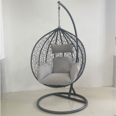 Scaun agatat California Grey, Fotoliu suspendat, Curte sau Living, comfortabil, ratan 3D