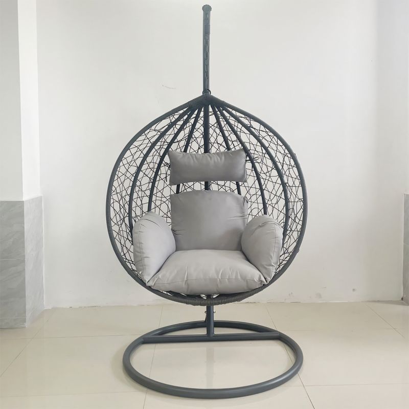 Scaun agatat California Grey, Fotoliu suspendat, Curte sau Living, comfortabil, ratan 3D