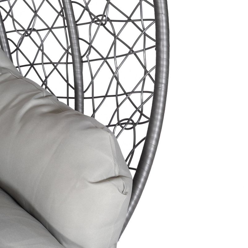 Scaun agatat California Grey, Fotoliu suspendat, Curte sau Living, comfortabil, ratan 3D