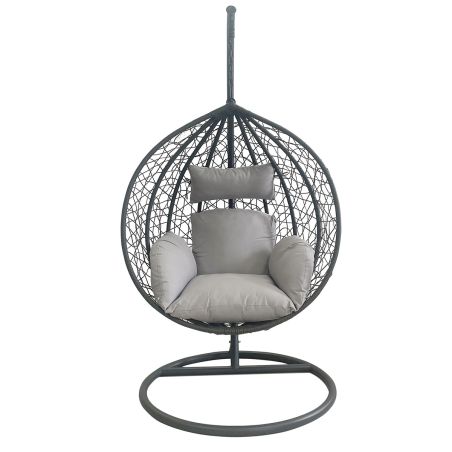Scaun agatat California Grey, Fotoliu suspendat, Curte sau Living, comfortabil, ratan 3D