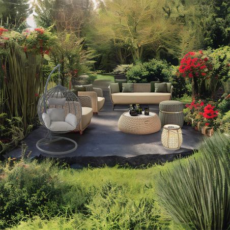 Scaun agatat California Grey, Fotoliu suspendat, Curte sau Living, comfortabil, ratan 3D