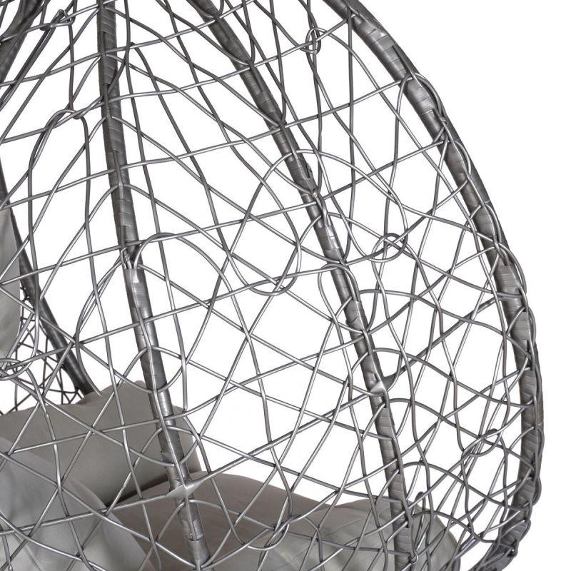 Scaun agatat California Grey, Fotoliu suspendat, Curte sau Living, comfortabil, ratan 3D